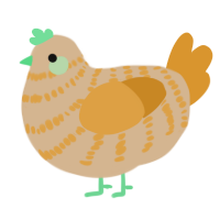 A beige and orange chicken with a bar pattern
