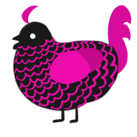A sable and fuchsia chicken with a lace pattern