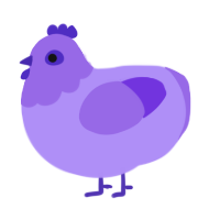 A lilac and blurple chicken with a head pattern