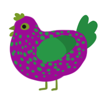 A plum and viridian chicken with a speckle pattern