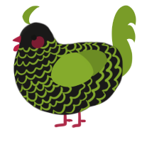 A sable and chartreuse chicken with a lace pattern