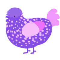 Purpleberry, a blurple and lavender chicken with a speckle pattern