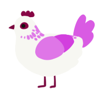 A white and orchid chicken with a neck-speckle pattern