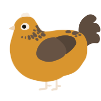 A orange and bark chicken with a neck-speckle pattern