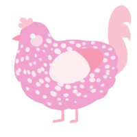 A pink and rose chicken with a speckle pattern