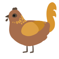 A brown and orange chicken with a neck-speckle pattern