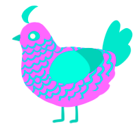 A lavender and turquoise chicken with a lace pattern