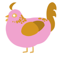 A pink and ochre chicken with a neck-speckle pattern