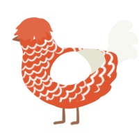 A vermilion and white chicken with a lace pattern