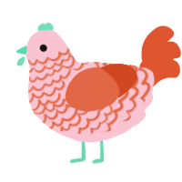 A rose and vermilion chicken with a lace pattern