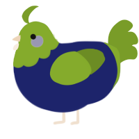 WEIRD NEW YEARS BABY, a navy and chartreuse chicken with a head pattern