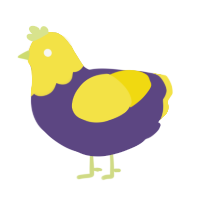 A overcast and yellow chicken with a head pattern