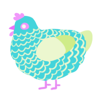 A aqua and apple chicken with a lace pattern