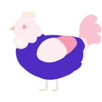 A indigo and rose chicken with a head pattern