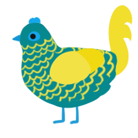 A teal and yellow chicken with a lace pattern