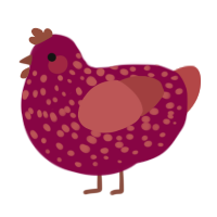 A maroon and red chicken with a speckle pattern