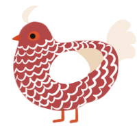 A red and cream chicken with a lace pattern