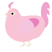 A rose and pink chicken with a speckle pattern
