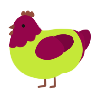 (unnamed), a lime and maroon chicken with a head pattern