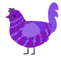 A violet and blurple chicken with a bar pattern