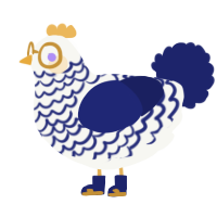 A white and navy chicken with a lace pattern