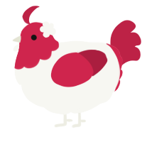 A white and crimson chicken with a head pattern
