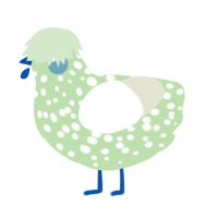 Green Grape, a gluppy and white chicken with a speckle pattern