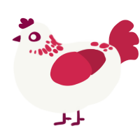 A white and rose chicken with a neck-speckle pattern