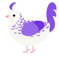 A white and blurple chicken with a half-lace pattern