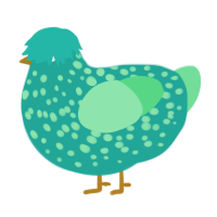 A turquoise and spring chicken with a speckle pattern