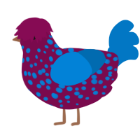 A wine and sapphire chicken with a speckle pattern