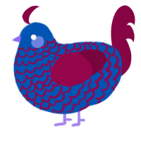 A ultramarine and maroon chicken with a lace pattern