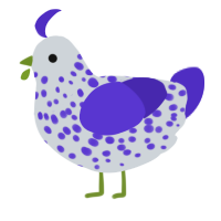 A mist and indigo chicken with a speckle pattern