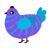 A blurple and cerulean chicken with a bar pattern