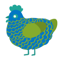 A sapphire and chartreuse chicken with a lace pattern
