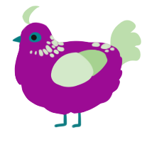 A plum and gluppy chicken with a neck-speckle pattern