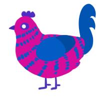 A fuchsia and ultramarine chicken with a bar pattern
