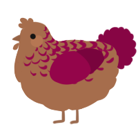 A brown and maroon chicken with a half-lace pattern