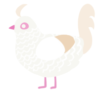 A white and cream chicken with a lace pattern