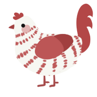 A white and red chicken with a bar pattern