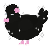 A black chicken with a head pattern