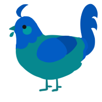 A teal and ultramarine chicken with a head pattern