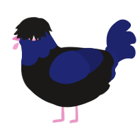 A sable and navy chicken with a head pattern
