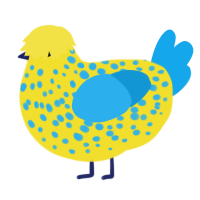 A yellow and sky chicken with a speckle pattern