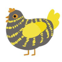 A grey and yellow chicken with a bar pattern