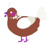 A russet and white chicken with a neck-speckle pattern
