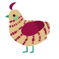 A beige and maroon chicken with a bar pattern