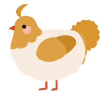A cream and orange chicken with a head pattern