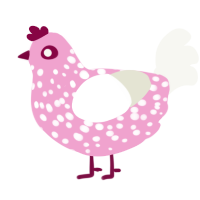 Darling Dotty, a pink and white chicken with a speckle pattern