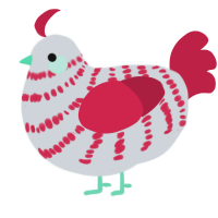 A mist and crimson chicken with a bar pattern